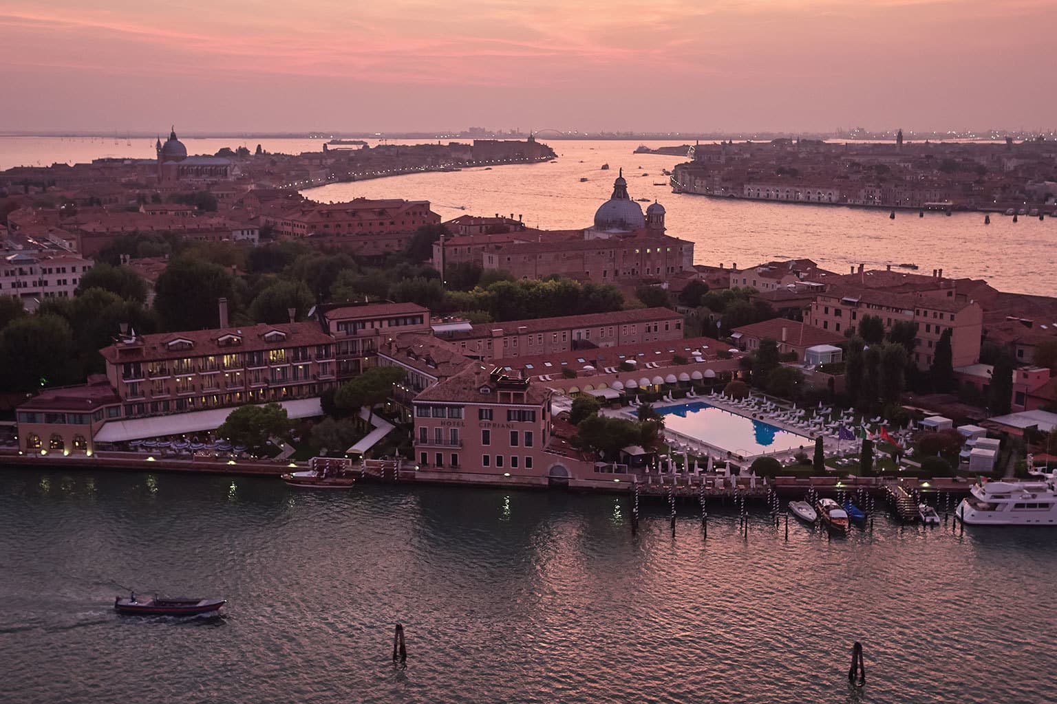 VENICE, ITALY -9 APR 2019- View of the Belmond Hotel Cipriani, a